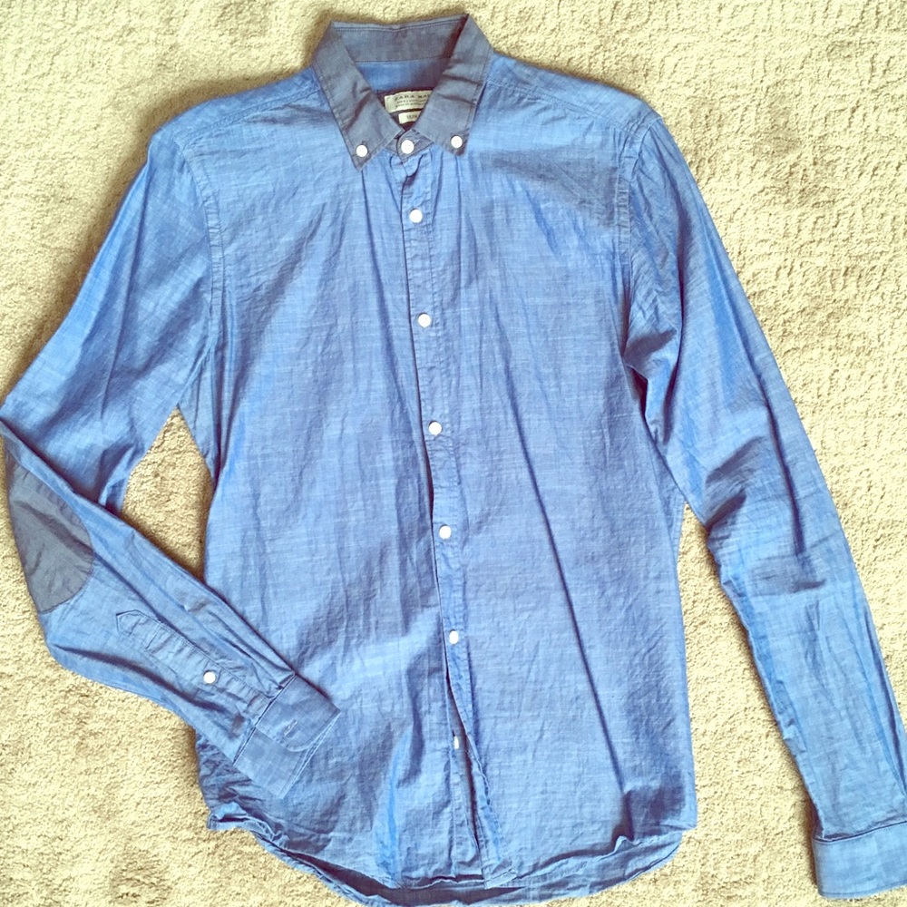 Zara Man Slim Blue chambray shirt size small $50